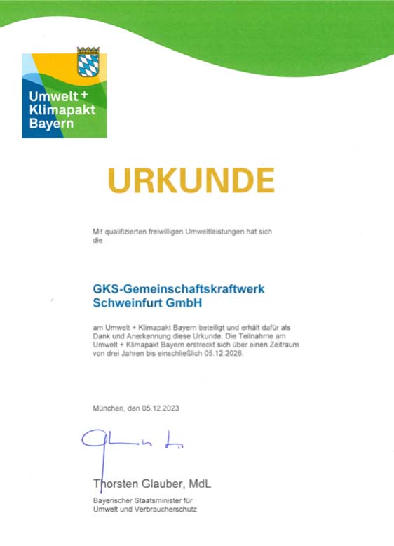 Teilnehmer Urkunde Klimapakt Bayern
